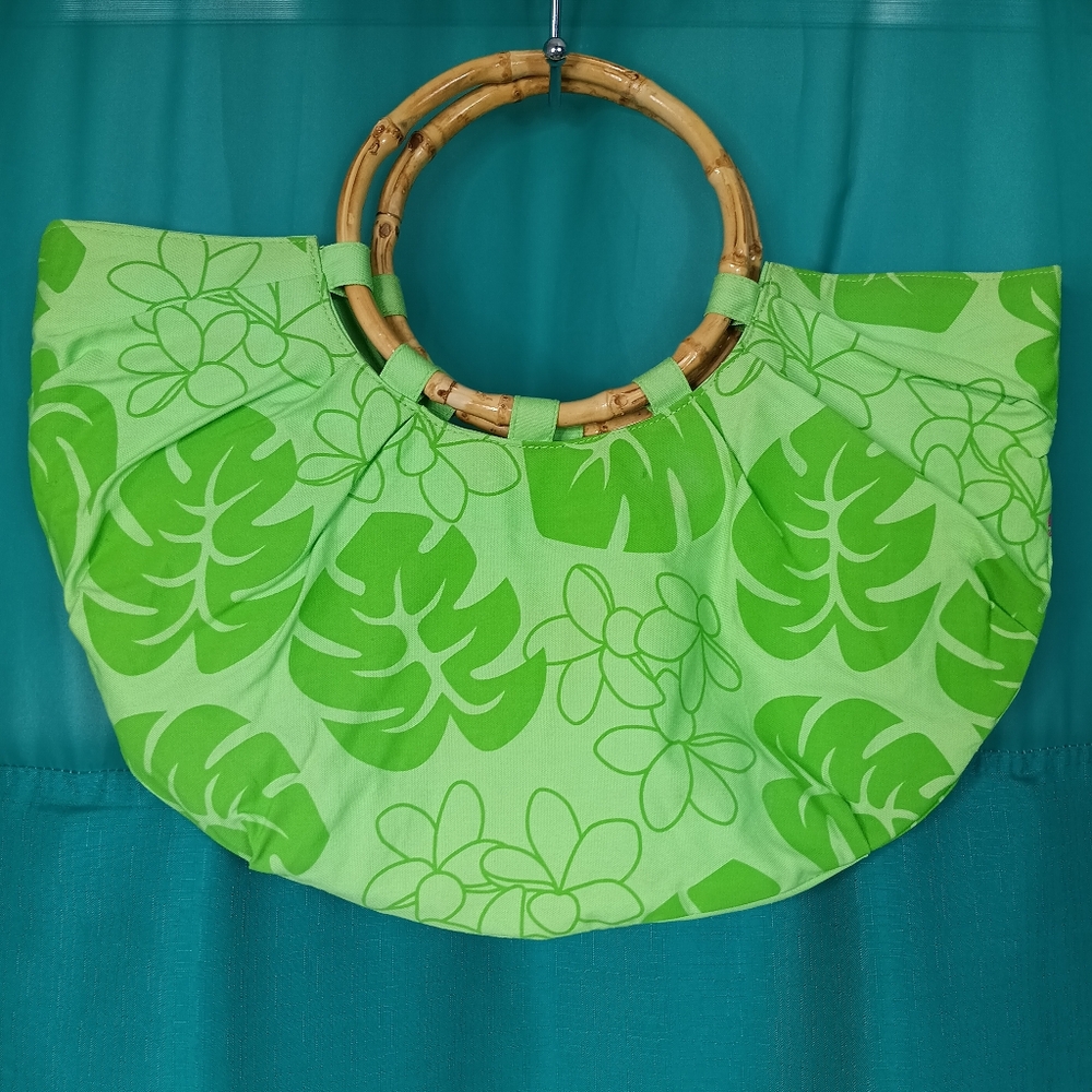 SOLD Y2k Vintage Sanrio Licensed Hello Kitty Hawaiian Kawaii Bamboo Handle Bag - Picture 2 of 8